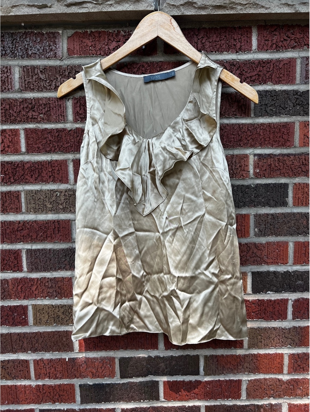 The Limited Luxe Gold Bronze Flounce Sleeveless Tank Top